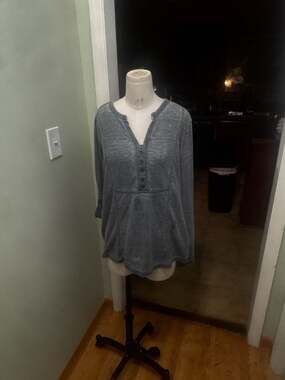 Jane + Delancey Charcoal Mineral Wash Henley Top with Roll-Tab Sleeves